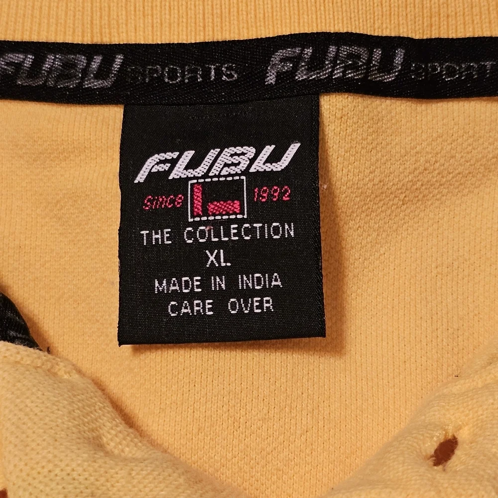 FUBU Sport Yellow Short Sleeve Polo Shirt Men XL The Collection Embroidered Logo